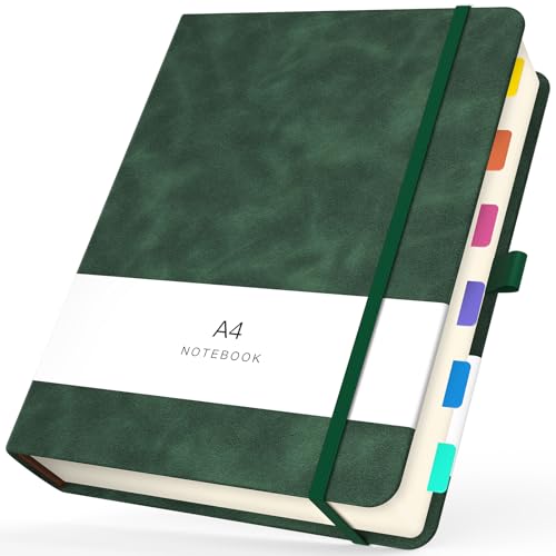 Yarotm Notizblock A4 Liniert - 100GSM Papier Dickes Tagebuch mit 360 Seiten - Notizbuch A4 Liniertes - Dunkel Grün Pu Leder Hardcover Notizheft a4 - Ruled Notebook A4 von Yarotm