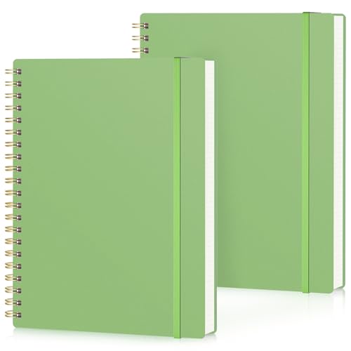 Yarotm Notizbuch A4 Kariert - 2 Pack Spiralbindung Notebooks - 100GSM Collegeblock Kariert 5mm - 21.2x28cm Notizblock A4 55 Blatt/110 Seiten - Grün Spiralblock Reisetagebuch von Yarotm