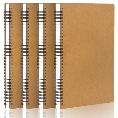 Yarotm Notizbuch A4 Kariert - 4 Stück Notizblock a4 Kariertes 5mm - Din a4 Block Kariert - 60 Blatt Heft Spiralblock A4-100g/m² Graph Paper Notebook Kraft Hardcover - Notiz Ringbuch a4 von Yarotm