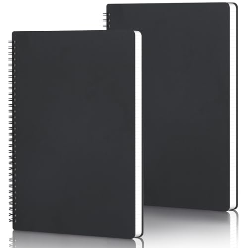 Yarotm Notizbuch A4 Liniert - 2 Pcs 21x29.7cm Notizbücher Spirale - Spiralblock Notizheft A4-100GSM Papier Liniert Tagebuch - 60 Blatt Schwarz Notizblock A4 Spiralbindung Notebook von Yarotm