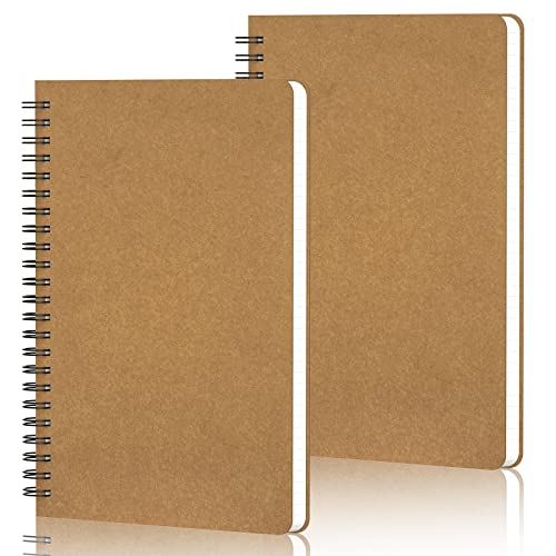 Yarotm Notizbuch A5 Kariert – 2er Pack 100g / m² 60 Blatt Notizblock a5 Kariert Spiralbindung - 14x21cm Klein a5 Kariertes 5mm Tagebuch Notebook Spiral – 700gsm Kraft Cover Notebook Ringbuch von Yarotm