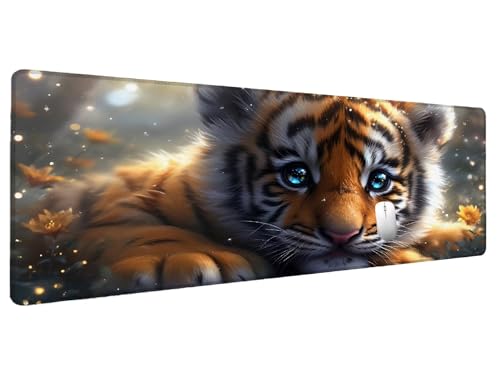 Mauspad XXL Groß 800x300mm Niedlich Mousepad Tiger, Schreibtischunterlage Gaming Mauspad, Wasserdicht rutschfeste Mouse Pad Genähte Kanten Schreibtisch Zubehör Verbessert Präzision Geschwindigkei Z-9 von Yarqzhng