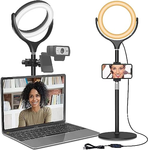 Ringlicht Laptop Videokonferenz Licht, LED Ringleuchte mit Stativ und Handyhalter für Handy & Webcam, 8" Lichtring Selfie Ring Light für Live, Vlog, YouTube, TikTok, Make-up, Fotografi von Yarrashop