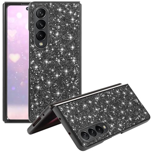 Yarxiawin Handyhülle für Samsung Galaxy Z Fold 4, Glitzer Sparkle Gold Slim Silikon Anti-Fingerabdruck Glamourös Bling Glänzend Cover Stoßfest Schwarz von Yarxiawin