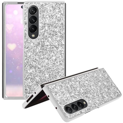 Handyhülle für Samsung Galaxy Z Fold 4 Hülle Glitzer Sparkle Gold Samsung Z Fold 4 Hülle Silikon Anti-Fingerabdruck Glamourös Bling Glänzend Cover Dünn (Silber) von Yarxiawin