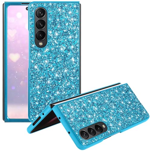 Handyhülle für Samsung Galaxy Z Fold 4 Hülle Glitzer Sparkle Gold Samsung Z Fold 4 Hülle Silikon Anti-Fingerabdruck Glamourös Bling Glänzend Cover Dünn (Blau) von Yarxiawin