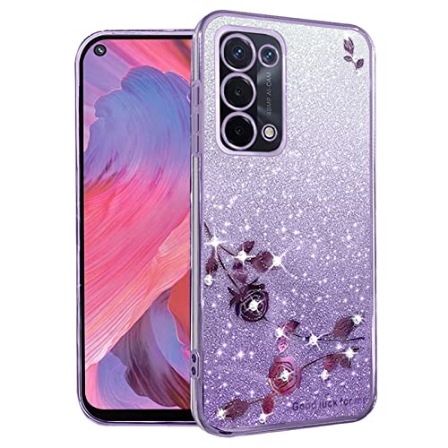 Yarxiawin Für OPPO A74 4g Transparent Glitzer Blume Hülle OPPO A74 Cover Silikon Weich Glitzer Luxus Glänzend Case Dünn Lila (Lila) von Yarxiawin