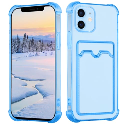 Yarxiawin Kompatibel für Apple iPhone 12 Hülle Durchsichtig Aesthetic mit Kartenfach Silikon Case, Handyhülle iPhone 12 Transparent TPU Schutzhülle Dünn Cover Muster (Blau) von Yarxiawin