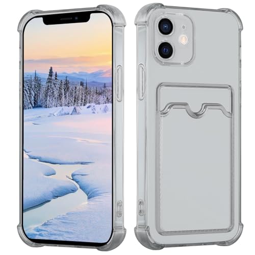 Yarxiawin Kompatibel für Apple iPhone 12 Hülle Durchsichtig Aesthetic mit Kartenfach Silikon Case, Handyhülle iPhone 12 Transparent TPU Schutzhülle Dünn Cover Muster (Grau) von Yarxiawin