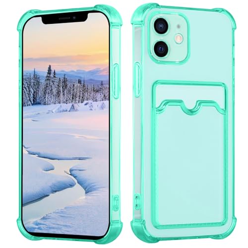 Yarxiawin Kompatibel für Apple iPhone 12 Hülle Durchsichtig Aesthetic mit Kartenfach Silikon Case, Handyhülle iPhone 12 Transparent TPU Schutzhülle Dünn Cover Muster (Grün) von Yarxiawin