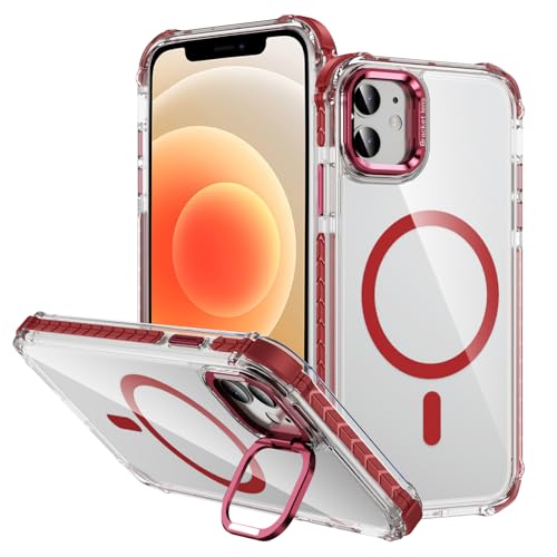 Yarxiawin Kompatibel für Apple iPhone 12 Hülle Durchsichtig Silikon Case Aesthetic, Kompatibel mit Magsafe Handyhülle iPhone 12 Transparent mit Ständer Schutzhülle Mode (Rot) von Yarxiawin