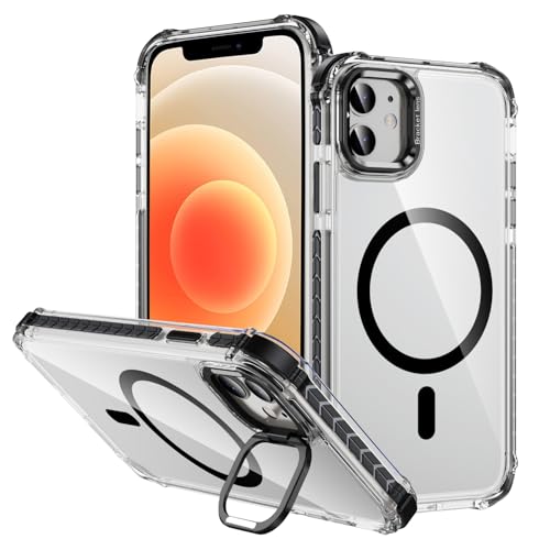 Yarxiawin Kompatibel für Apple iPhone 12 Hülle Durchsichtig Silikon Case Aesthetic, Kompatibel mit Magsafe Handyhülle iPhone 12 Transparent mit Ständer Schutzhülle Mode (Schwarz) von Yarxiawin