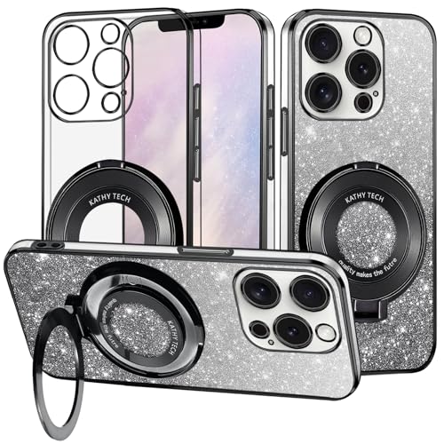 Yarxiawin Kompatibel für Apple iPhone 12 Pro Hülle Silikon Transparent Glitzer Magnetisch Aesthetic, Kompatibel mit Magsafe Handyhülle iPhone 12 Pro mit Ständer Schutzhülle (Schwarz) von Yarxiawin