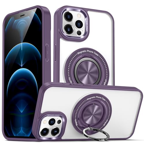 Yarxiawin Kompatibel für Apple iPhone 12 Pro Max Hülle Silikon Case Magnetisch Ring Transparent Aesthetic, Kompatibel mit Magsafe Handyhülle iPhone 12 Pro Max mit Ständer Schutzhülle (Lila) von Yarxiawin
