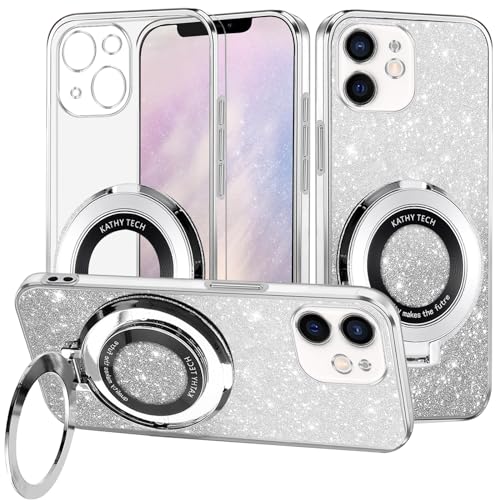 Yarxiawin Kompatibel für Apple iPhone 12 mini Hülle Silikon Transparent Glitzer Magnetisch Aesthetic, Kompatibel mit Magsafe Handyhülle iPhone 12 mini mit Ständer Schutzhülle (Silbrig) von Yarxiawin