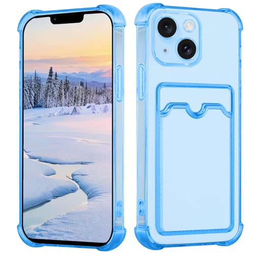 Yarxiawin Kompatibel für Apple iPhone 13 Hülle Durchsichtig Aesthetic mit Kartenfach Silikon Case, Handyhülle iPhone 13 Transparent TPU Schutzhülle Dünn Cover Muster (Blau) von Yarxiawin