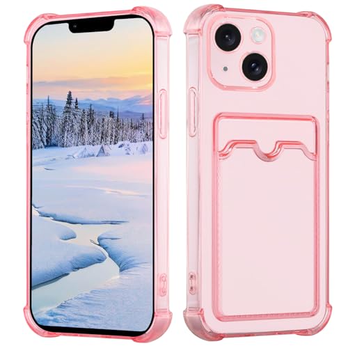 Yarxiawin Kompatibel für Apple iPhone 13 Hülle Durchsichtig Aesthetic mit Kartenfach Silikon Case, Handyhülle iPhone 13 Transparent TPU Schutzhülle Dünn Cover Muster (Rosa) von Yarxiawin