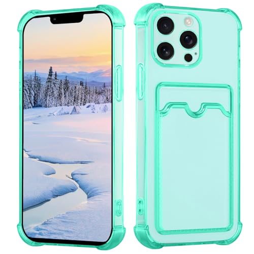 Yarxiawin Kompatibel für Apple iPhone 13 Pro Max Hülle Durchsichtig Aesthetic mit Kartenfach Silikon Case, Handyhülle iPhone 13 Pro Max Transparent TPU Schutzhülle Dünn Cover Muster (Grün) von Yarxiawin