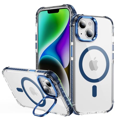 Yarxiawin Kompatibel für Apple iPhone 14 Hülle Durchsichtig Silikon Case Aesthetic, Kompatibel mit Magsafe Handyhülle iPhone 14 Transparent mit Ständer Schutzhülle Mode (Blau) von Yarxiawin