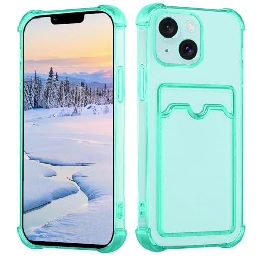 Yarxiawin Kompatibel für Apple iPhone 14 Plus Hülle Durchsichtig Aesthetic mit Kartenfach Silikon Case, Handyhülle iPhone 14 Plus Transparent TPU Schutzhülle Dünn Cover Muster (Grün) von Yarxiawin