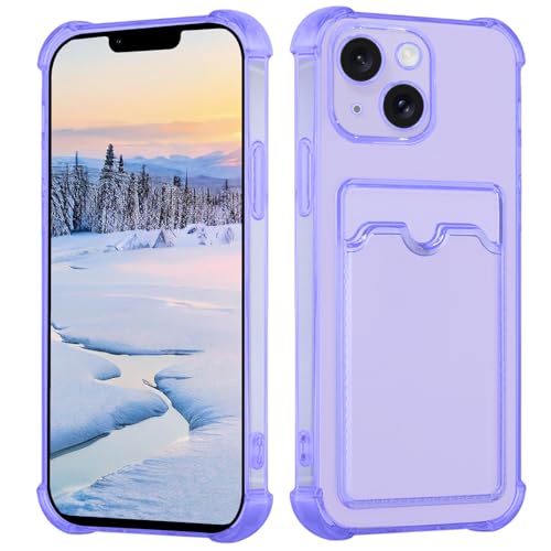 Yarxiawin Kompatibel für Apple iPhone 14 Plus Hülle Durchsichtig Aesthetic mit Kartenfach Silikon Case, Handyhülle iPhone 14 Plus Transparent TPU Schutzhülle Dünn Cover Muster (Violet) von Yarxiawin