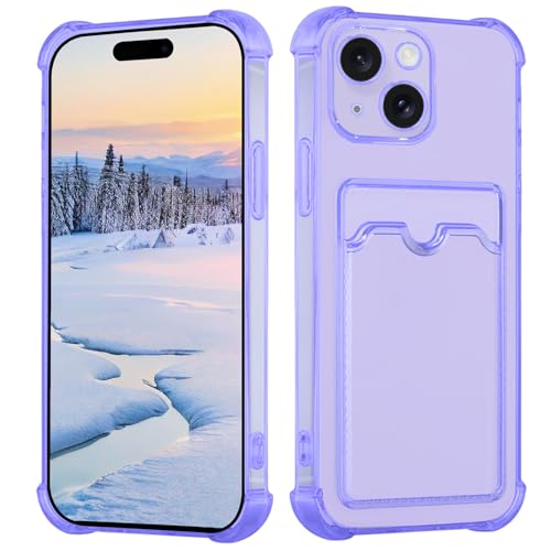 Yarxiawin Kompatibel für Apple iPhone 15 Hülle Durchsichtig Aesthetic mit Kartenfach Silikon Case, Handyhülle iPhone 15 Transparent TPU Schutzhülle Dünn Cover Muster (Violet) von Yarxiawin