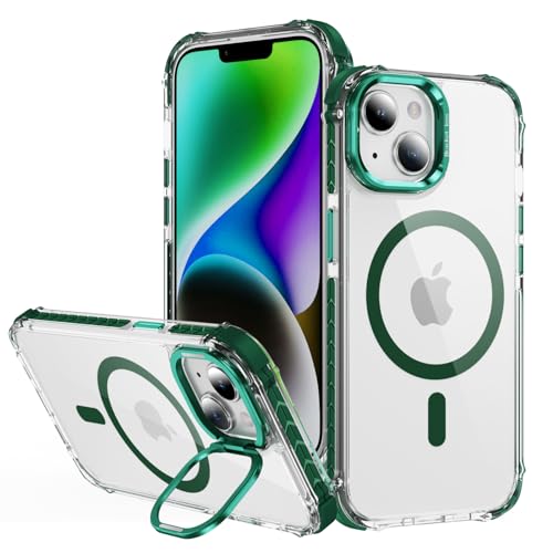 Yarxiawin Kompatibel für Apple iPhone 15 Plus Hülle Durchsichtig Silikon Case Aesthetic, Kompatibel mit Magsafe Handyhülle iPhone 15 Plus Transparent mit Ständer Schutzhülle Mode (Grün) von Yarxiawin