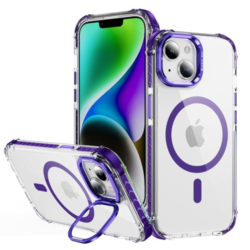 Yarxiawin Kompatibel für Apple iPhone 15 Plus Hülle Durchsichtig Silikon Case Aesthetic, Kompatibel mit Magsafe Handyhülle iPhone 15 Plus Transparent mit Ständer Schutzhülle Mode (Lila) von Yarxiawin