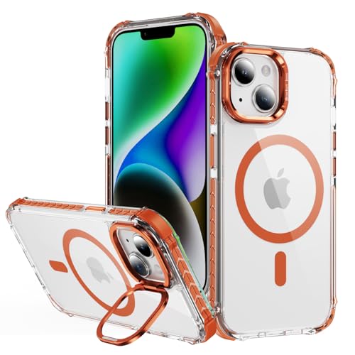 Yarxiawin Kompatibel für Apple iPhone 15 Plus Hülle Durchsichtig Silikon Case Aesthetic, Kompatibel mit Magsafe Handyhülle iPhone 15 Plus Transparent mit Ständer Schutzhülle Mode (Orange) von Yarxiawin