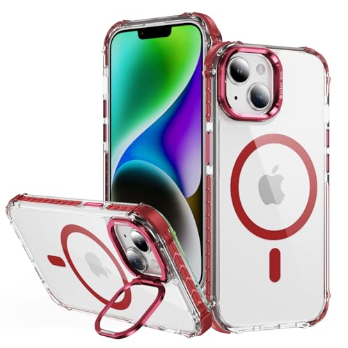 Yarxiawin Kompatibel für Apple iPhone 15 Plus Hülle Durchsichtig Silikon Case Aesthetic, Kompatibel mit Magsafe Handyhülle iPhone 15 Plus Transparent mit Ständer Schutzhülle Mode (Rot) von Yarxiawin