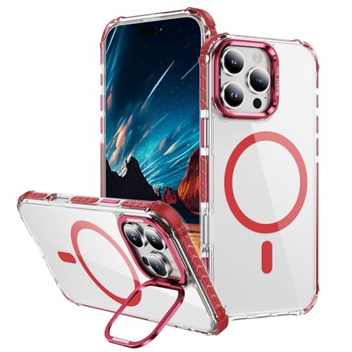 Yarxiawin Kompatibel für Apple iPhone 15 Pro Max Hülle Durchsichtig Silikon Case Aesthetic, Kompatibel mit Magsafe Handyhülle iPhone 15 Pro Max Transparent mit Ständer Schutzhülle Mode (Rot) von Yarxiawin