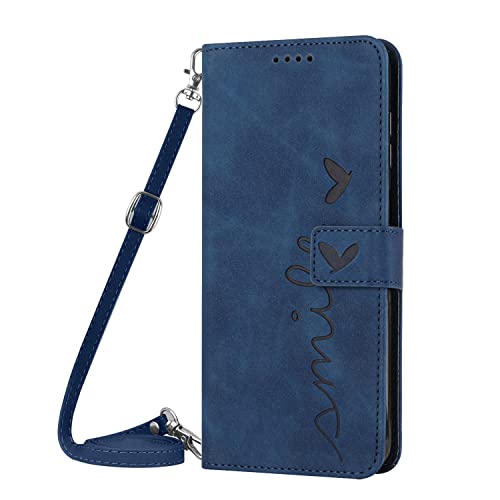 Yarxiawin Kompatibel für Apple iPhone 15 Pro Max Hülle Leder mit Band Abnehmbar Herz Muster Aesthetic, Handyhülle iPhone 15 Pro Max Wallet Case Magnetisch Klappbar Portemonnaie Kartenfach (Blau) von Yarxiawin