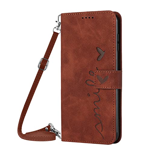 Yarxiawin Kompatibel für Apple iPhone 15 Pro Max Hülle Leder mit Band Abnehmbar Herz Muster Aesthetic, Handyhülle iPhone 15 Pro Max Wallet Case Magnetisch Klappbar Portemonnaie Kartenfach (Braun) von Yarxiawin