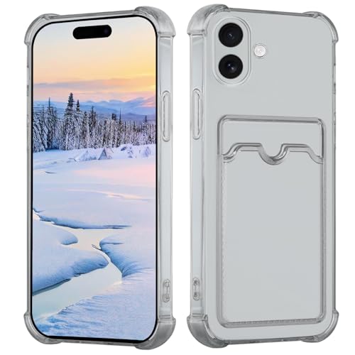 Yarxiawin Kompatibel für Apple iPhone 16 Hülle Durchsichtig Aesthetic mit Kartenfach Silikon Case, Handyhülle iPhone 16 Transparent TPU Schutzhülle Dünn Cover Muster (Grau) von Yarxiawin
