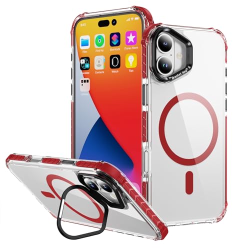 Yarxiawin Kompatibel für Apple iPhone 16 Hülle Durchsichtig Silikon Case Aesthetic, Kompatibel mit Magsafe Handyhülle iPhone 16 Transparent mit Ständer Schutzhülle Mode (Rot2) von Yarxiawin