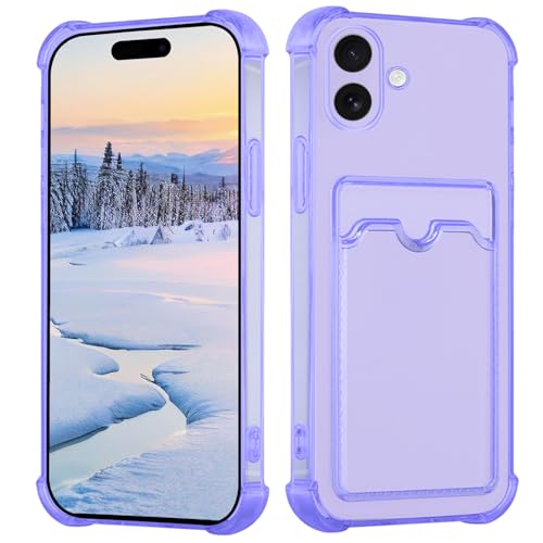 Yarxiawin Kompatibel für Apple iPhone 16 Plus Hülle Durchsichtig Aesthetic mit Kartenfach Silikon Case, Handyhülle iPhone 16 Plus Transparent TPU Schutzhülle Dünn Cover Muster (Violet) von Yarxiawin