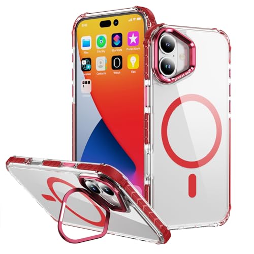 Yarxiawin Kompatibel für Apple iPhone 16 Plus Hülle Durchsichtig Silikon Case Aesthetic, Kompatibel mit Magsafe Handyhülle iPhone 16 Plus Transparent mit Ständer Schutzhülle Mode (Rot) von Yarxiawin