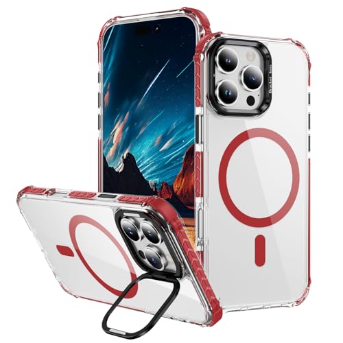 Yarxiawin Kompatibel für Apple iPhone 16 Pro Hülle Durchsichtig Silikon Case Aesthetic, Kompatibel mit Magsafe Handyhülle iPhone 16 Pro Transparent mit Ständer Schutzhülle Mode (Rot2) von Yarxiawin