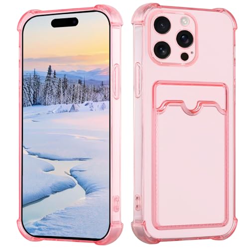 Yarxiawin Kompatibel für Apple iPhone 16 Pro Max Hülle Durchsichtig Aesthetic mit Kartenfach Silikon Case, Handyhülle iPhone 16 Pro Max Transparent TPU Schutzhülle Dünn Cover Muster (Rosa) von Yarxiawin