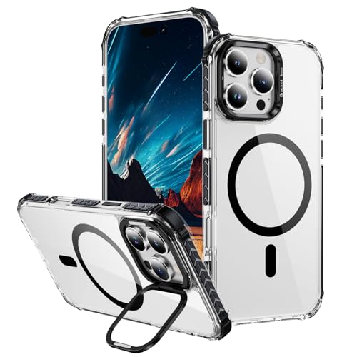 Yarxiawin Kompatibel für Apple iPhone 16 Pro Max Hülle Durchsichtig Silikon Case Aesthetic, Kompatibel mit Magsafe Handyhülle iPhone 16 Pro Max Transparent mit Ständer Schutzhülle Mode (Schwarz) von Yarxiawin