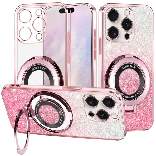 Yarxiawin Kompatibel für Apple iPhone 16 Pro Max Hülle Silikon Transparent Glitzer Magnetisch Aesthetic, Kompatibel mit Magsafe Handyhülle iPhone 16 Pro Max mit Ständer Schutzhülle (Rose) von Yarxiawin