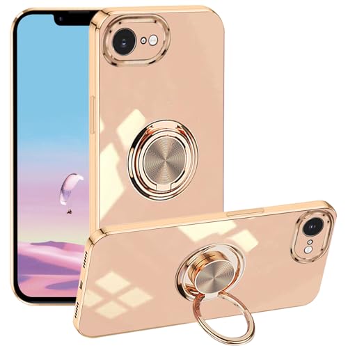 Yarxiawin Kompatibel für Apple iPhone 16e Hülle Silikon Ringhalter Magnet Aesthetic, Handyhülle iPhone 16e mit Ständer Cover Schutzhülle Magnetisch 360 Ring Rotatable Dünn Case (Rosa) von Yarxiawin