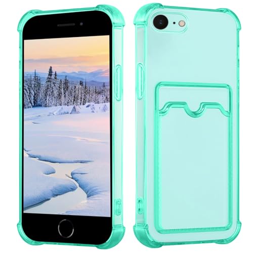 Yarxiawin Kompatibel für Apple iPhone 8 Hülle Durchsichtig Aesthetic mit Kartenfach Silikon Case, Handyhülle iPhone 8 Transparent TPU Schutzhülle Dünn Cover Muster (Grün) von Yarxiawin