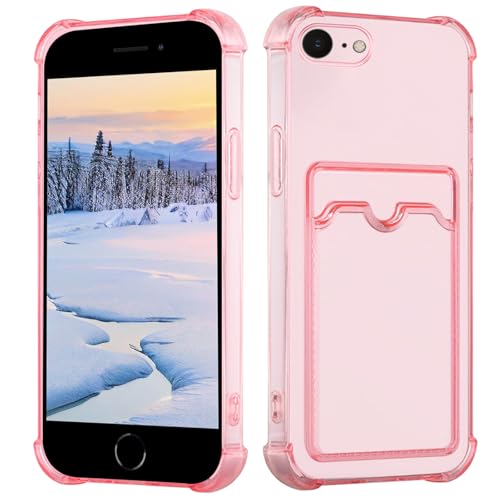 Yarxiawin Kompatibel für Apple iPhone 8 Hülle Durchsichtig Aesthetic mit Kartenfach Silikon Case, Handyhülle iPhone 8 Transparent TPU Schutzhülle Dünn Cover Muster (Rosa) von Yarxiawin