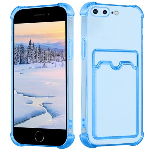 Yarxiawin Kompatibel für Apple iPhone 8 Plus Hülle Durchsichtig Aesthetic mit Kartenfach Silikon Case, Handyhülle iPhone 8 Plus Transparent TPU Schutzhülle Dünn Cover Muster (Blau) von Yarxiawin