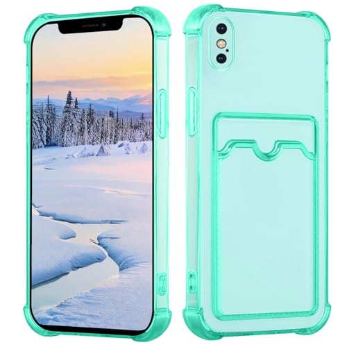 Yarxiawin Kompatibel für Apple iPhone X Hülle Durchsichtig Aesthetic mit Kartenfach Silikon Case, Handyhülle iPhone X Transparent TPU Schutzhülle Dünn Cover Muster (Grün) von Yarxiawin