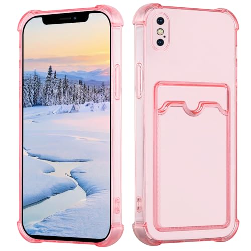 Yarxiawin Kompatibel für Apple iPhone X Hülle Durchsichtig Aesthetic mit Kartenfach Silikon Case, Handyhülle iPhone X Transparent TPU Schutzhülle Dünn Cover Muster (Rosa) von Yarxiawin