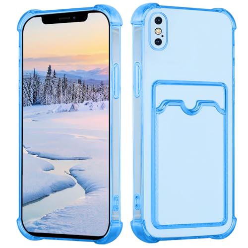 Yarxiawin Kompatibel für Apple iPhone XS Hülle Durchsichtig Aesthetic mit Kartenfach Silikon Case, Handyhülle iPhone XS Transparent TPU Schutzhülle Dünn Cover Muster (Blau) von Yarxiawin