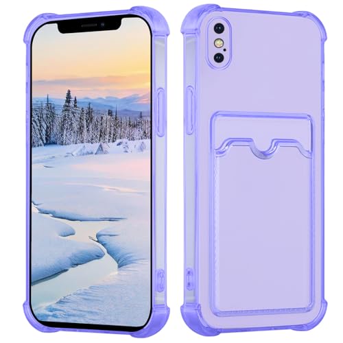 Yarxiawin Kompatibel für Apple iPhone XS Hülle Durchsichtig Aesthetic mit Kartenfach Silikon Case, Handyhülle iPhone XS Transparent TPU Schutzhülle Dünn Cover Muster (Violet) von Yarxiawin
