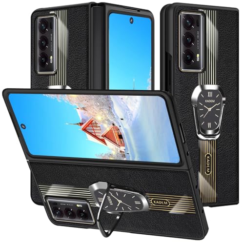 Yarxiawin Kompatibel für Honor Magic V2 5G Hülle Leder Silikon Case Magnetisch Muster Aesthetic, Handyhülle Honor Magic V2 Fold mit Ständer Ring Schutzhülle Stoßfest Rotatable (Schwarz) von Yarxiawin